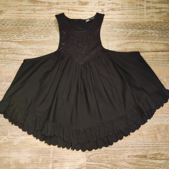 Zara Black Crop Flowey Sleeveless Top Size M - Picture 3 of 5